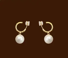 ゴールド パールイヤリング 無穴 レディース 揺れる 高見え 上品 気質系 痛くなりにくい ノンホール イヤリング