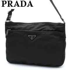 【美品】PRADA 三角ロゴプレート テスートナイロン ショルダーバッグ 黒色