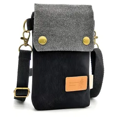 【新品】 [Being] スマホショルダー スマホポーチ メンズ レディース 斜めがけ 軽量 ミニショルダーバッグ 縦19cm × 横12cm 6.5インチ対応 帆布 デニム 小さめ ポシェット お財布ショルダー バッグ おしゃれ (ブラック) 0