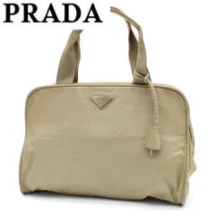 【良品】PRADA 三角プレート ハンドバッグ トートバッグ ナイロン ベージュ