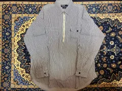 90s ポロ ストライプ ハーフ ジップアップ シャツ L