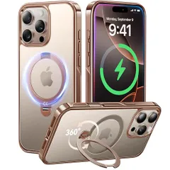 【透き通る上質感・定点360°回転】CASEKOO iPhone 16 Pro Max 用 ケース クリア 米軍MIL規格 金属感 キラキラ フィット感 MagSafe対応 最大25W急速充電対応 横縦両立 角度自在 超強磁力 耐衝撃 ラップ 51287696