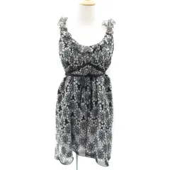 レベッカテイラー rebecca taylor ワンピース ミニ丈 ノースリーブ 花柄 リボン 4 S ブラック 黒 /YM13