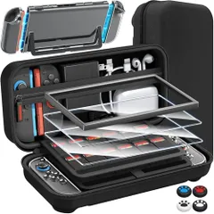 【新登場-14in1】Switch 2 専用 ケース 収納スイッチ2 ケース＋ガラスフイルム ガイド枠付き 2枚＋スティックキャップ4枚＋分体式設計 PCカバー+ 24ゲームカードスロット 大容量 収納バッグ 全面保護 耐衝撃 キズ防止 防水防塵 周辺機器so