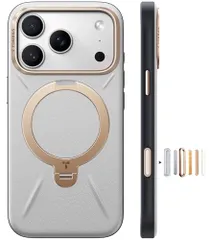 TORRAS iPhone 17 Pro 用 ケース【新感覚レザー・スキンタッチ】Ostand Q3 レザートーン MagSafe対応 リング スタンド 360°定点回転 縦横両対応 マグネット搭載 革 カメラコントロールボタン 米軍規格 耐衝撃 指紋防止so