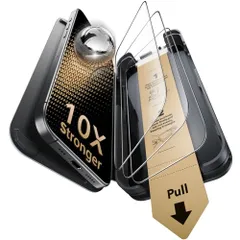 【３秒で完成・コーニング?社製】ESR ガラスフィルム iPhone 17 無印/iPhone 16 Pro 用 Corning?製強化ガラス 10倍強化保護 米軍MIL規格 ３枚 AR加工 さらさら 気泡無し 指紋防止 自動除塵 ホコリフリー SGS認定so