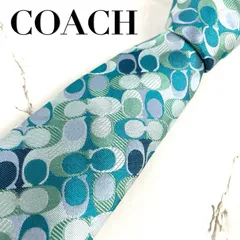 美品　COACH　コーチ　ネクタイ　シグネチャー総柄　ロゴ　ジャガード　グリーン系　光沢　肉厚　N1347のサムネイル