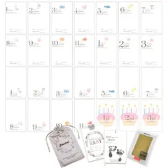 【在庫セール】台紙 スタンプ汚れない リバーシブル ベビー命名紙 手形足形 リボンクリップクリアボード付き 安定感あり 収納便利 赤ちゃん 長期保管可能 保護フィルム 月齢カード 0歳?3歳 毎月の思い出 30種類15枚 月齢フォトグッズ 出産準備 誕生日 マ