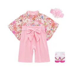 【人気商品】赤ちゃん 正月祝 お宮参り ひな祭り お食い初め フォーマル 初節句 着物 七五三 和装 和柄 カバーオール 出産祝い 女の子 結婚式 袴ロンパース 靴下付き ベビー