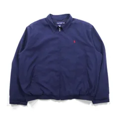 POLO GOLF RALPH LAUREN 90年代 ピーチスキン スウィングトップ ハリントンジャケット XL ネイビー 裏地チェック スモールポニー刺繍 チンストラップ