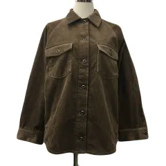 プラステ PLST シャツ ビックシャツ スタンダード コーデュロイ 無地 長袖 M 茶 ブラウン