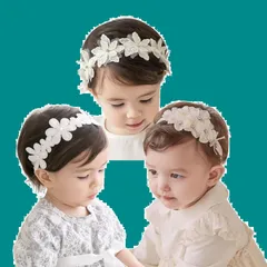 女の子 ヘッドドレス 新生児 レースバンド 出産祝い 髪飾り 誕生日 ヘアアクセサリー 記念撮影 ゴ お祝い ベビー 結婚式 ヘアバンド 3点セット DFsucces (ホワイト)