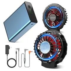 ファンバッテリーセット【2025「冷+涼」新形態＆冷却ブレート付き＆40000mAh大容量＆30V超強力】ペルチェ素子式 5段階風量調節 暴風 空調作業服用 ファン付きベスト用 バッテリーセット 日本製 90mm服穴径対応 猛暑対策 PSE認証済みCH