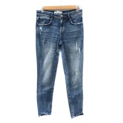 ザラ ZARA デニムパンツ ジーンズ スキニーパンツ ロング丈 ウォッシュ加工 ダメージ加工 36 S インディゴ /YK14