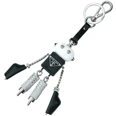 【中古】 PRADA プラダ ロボットサフィアーノレザー キーリングチャーム 2TR101 白 黒 シルバー バッグチャーム 26006701 MK