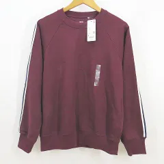 ユニクロ UNIQLO 長袖 トレーナー スウェットシャツ M 赤系レッド サイドラインデザイン  クルーネック ラグランスリーブ タグ付き