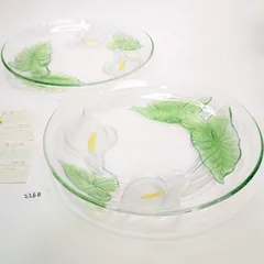フランス製 Luminarc （リュミナルク） カラーリリー柄大皿ガラス細工 箱無し フルーツ皿 サラダボウル 2個 まとめ売りのサムネイル