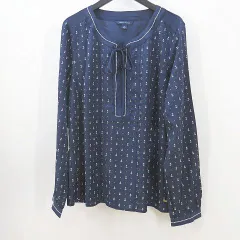 トミーヒルフィガー TOMMY HILFIGER 長袖 プルオーバー シャツ L/G 紺系 ネイビー イカリ柄 総柄 リボン 