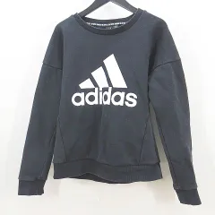 アディダス adidas 長袖 トレーナー L 黒系ブラック ロゴプリント 裏起毛