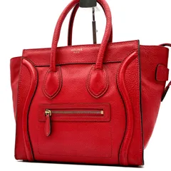 CELINE セリーヌ ラゲージ マイクロ ショッパートート レディース ハンドバッグ ロゴ 自立 レザー 本革 希少カラー レッド 赤 正規品 極美品