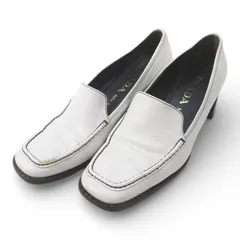 プラダ PRADA ローファー ヒール 38 ホワイト 白 レザー