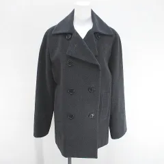 デヴィジオ DESVISIO ピーコート ダブルブレスト ジャケット ミディアム丈 40 灰系 グレー 日本製 ポケット アンゴラ 毛 ウール 裏地 無地