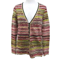 ミッソーニ MISSONI ボーダー柄 長袖 ニットカーディガン 40 マルチカラー Vネック ループボタン イタリア製