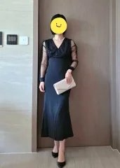 ブラック シースルー ロング ワンピース パーティー ラメ ドレス 55-66 サイズ