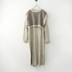 美品 ローリーズファーム LOWRYS FARM ガラニットベスト2Pワンピース F＼ベージュ セット ドレス【2400014852271】