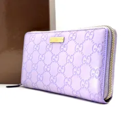 心ときめく藤色レザー✨　GUCCI　ラウンドファスナー長財布 グッチシマ GGエンボス ゴールドプレート 12カード　パープル