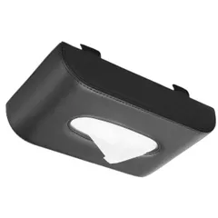 RYUBOF 車用 ティッシュ ケース 吊り下げ式 高級PUレザー ブラック サンバイザー取付 マグネット開閉 ワンタッチ装着 ティッシュボックス ホルダー 車内収納 コンパクト スリム カー用品 車載アクセサリー (ブラック) [ブラック]
