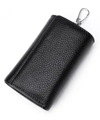 [Ventury] キーケース 財布一体型 メンズ カードキーケース 財布 一体型 メンズ 3つ折り 本革 牛革 車 革 6連キーホルダー 紙幣入れ ブラック カラビナ付 大容量 多機能 (ブラック) [プレミアムブラック]