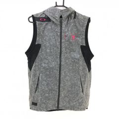 超美品】オークリー ジップパーカー 杢ダークグレー ロゴ刺しゅう黒