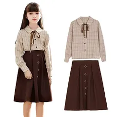 VIISEN 子供服 女の子 ワンピース キッズ 長袖 シャツ＋ ノースリーブ ワンピース 2点 セット ガールズ フォーマル スーツ 入学式 卒業式 通学 発表会 結婚式 子供 洋服 学園風 110 120 130 140 150 160c 3275abb9