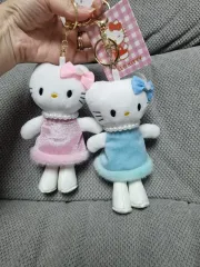 2点まとめ ロングダリHELLO KITTY(ハローキティ) ブルー ピンク色ワンピース ぬいぐるみ キーホルダー ぬい