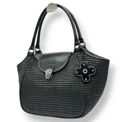 【美品】marie claire マリクレール ハンドバッグ ワンショルダー 自立可 編み込みデザイン レザー ブラック シルバー金具 クローバーチャーム付き レディース エレガント カジュアル フェミニン 人気モデル クリーニング済み s33