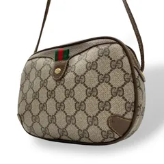 GUCCI グッチ GGスプリーム オールドグッチ PVC レザー シェリーライン ショルダーバッグ グレー ベージュ ゴールド金具 斜め掛け ヴィンテージ D5