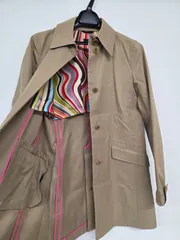 Paul Smith ポールスミス ステンカラーコート レディース42 ベージュ 裏地マルチストライプ スプリングコート オンワード樫山