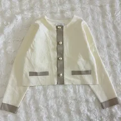 ROPÉ PICNIC ロペピクニック カーディガン 38 アイボリー 金ボタン ショート丈 ノーカラー ニットカーディガン レディース