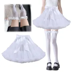 [SALUDABLE] パニエ 45cm ニーハイ ソックス ロリータ ボリューム レース 美脚 セット (ホワイト) [ホワイト]