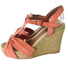 ガイモ GAIMO エスパドリーユ サンダル ウエッジソール アンクルベルト 本革 スエード レザー 23.0cm ピンクオレンジ くつ 靴 シューズ
