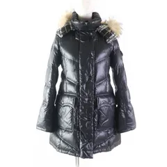 美品★BURBERRY BLUE LABEL バーバリーブルーレーベル  FRF01-532-09  ラクーンファー・フード付 ロゴ刺繍入り 裏地チェック柄 ダウンコート ブラック 38 正規品 レディース