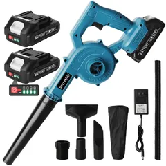 洗車 ブロワー 強力 ブロアー 充電式 残量表示 PSE認定 コードレス ブロワ 2000mAh大容量バッテリ一2個搭載 マキタ18Vバッテリー対応可能 エアブロー 小型 軽量 送風と集塵1台2役 庭掃除 落ち葉掃除機 日本語取扱説明書付き（ 1a9852ff