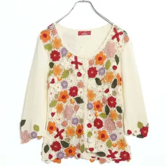 【美品】ピンクハウス★お花のモチーフいっぱい♪ニットカーディガン 白系 前開き 透かし編み 無地 薄手 z18378