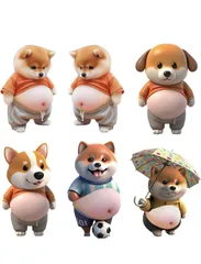 デブ犬 お腹ぷにぷにシール 3Dお腹  マシュマロ触感 かわいい スクイーズ ステッカー ストレス解消 携帯電話 手帳 デコレーション用
