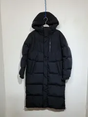 (M) THE NORTH FACE ザノースフェイス グースダウン ロング丈 ダウンジャケット アウター ブラック グースファー ダウンコート フード
