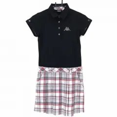【超美品】カッパ 半袖ポロワンピース 黒×白 チェックスカート ラインストーンロゴ  レディース S ゴルフウェア Kappa