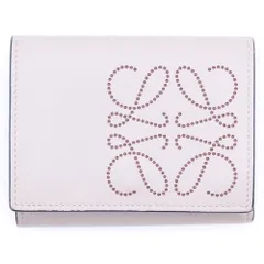 LOEWE (ロエベ) アナグラム トライフォールド 三つ折り財布 コンパクトウォレット コインケース ベージュ レザー シルバー金具