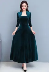 ドレス マキシワンピース 未使用 ベルベットワンピース マキシ丈 厚め  ベロア レディース ワンピース ロング丈 長袖 ロングワンピース ロングドレス 大きいサイズ 体型カバー 暖かい Vネック ゆったり 脚長効果 高級感 上品 大人 shaungt01