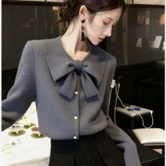 レディース ニット セーター 未使用 リボン付き カーディガン トップス 長袖 シャツ オフィス きれいめ ニットカーディガン 薄手 カーデ 大人 コーデ 上着 無地 春 秋 zhouxi02